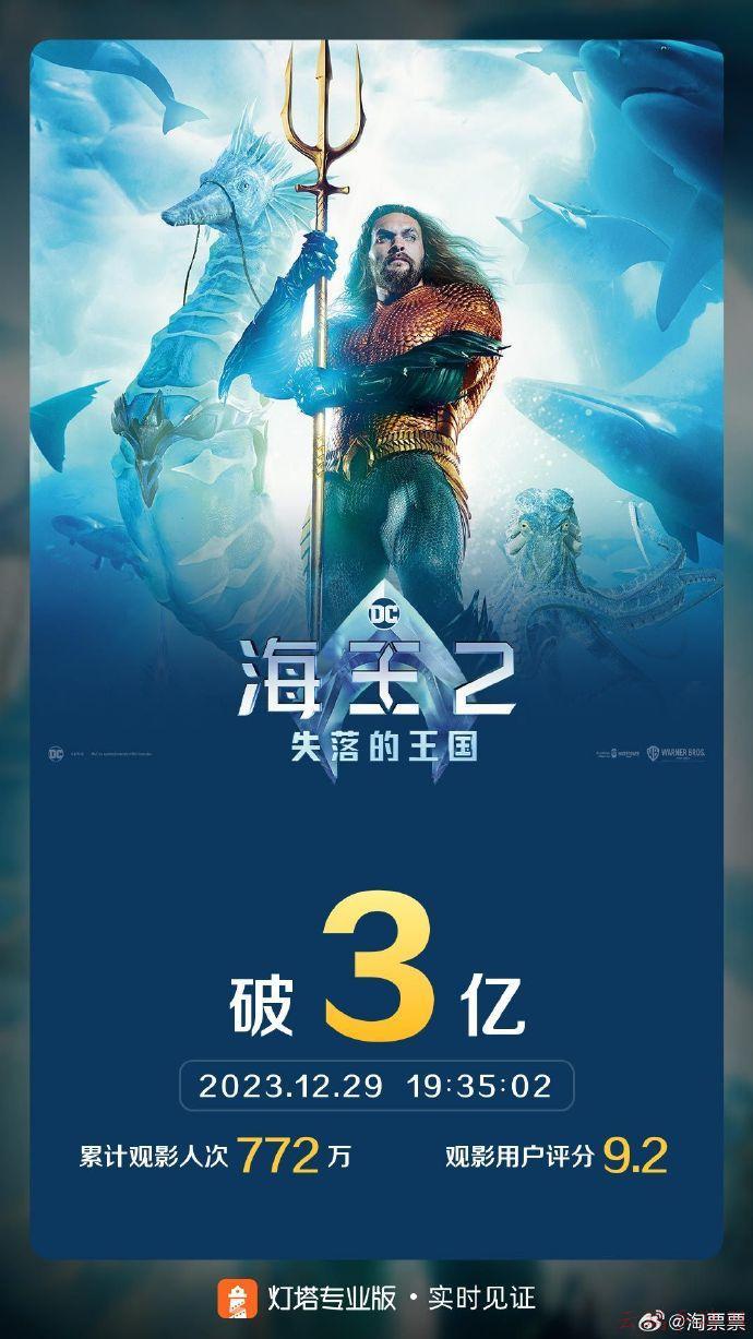 《海王2》国内上映十天，票房突破三亿大关